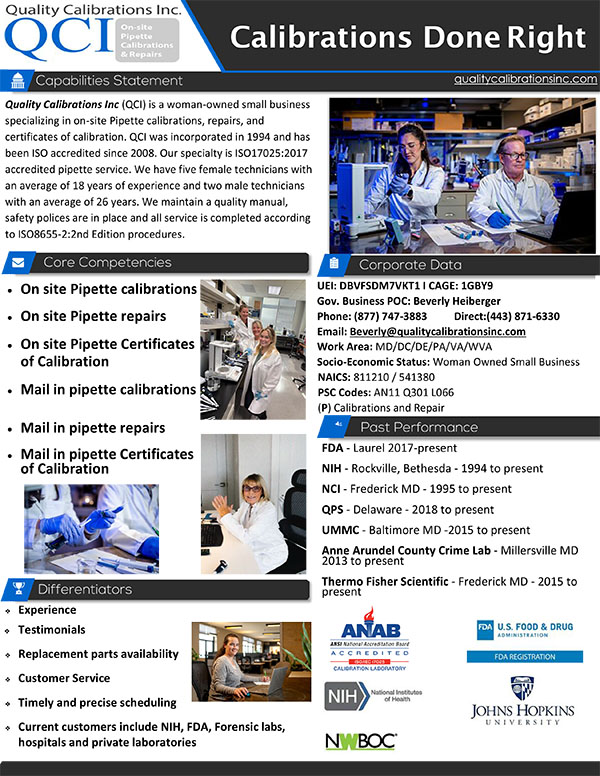 Quality Calibrations Capibility Statement